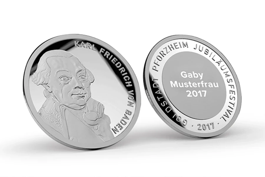 Silbermedaille mit Namensdruck und Gravur